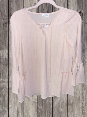 Loanna Petite Textured Lace‑Up Blouse – S/M NWT